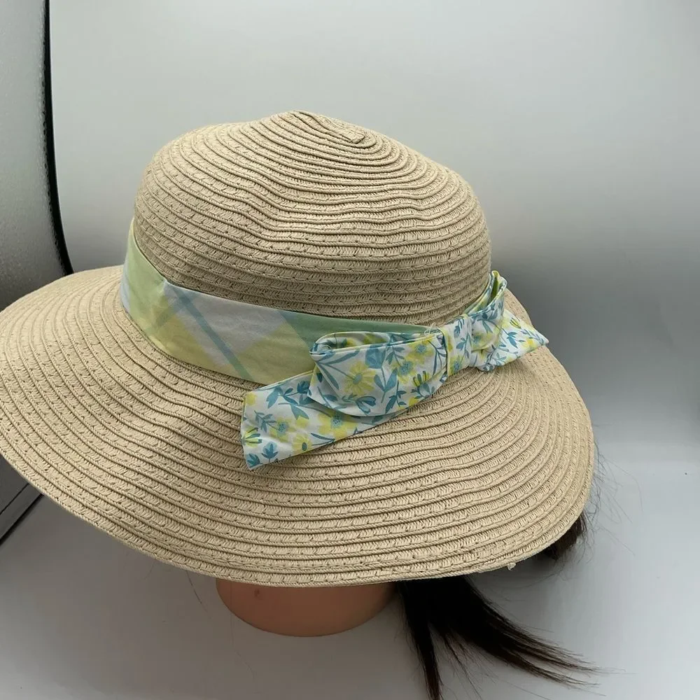 Tommy Bahama kids straw sun hat with floral band NWT